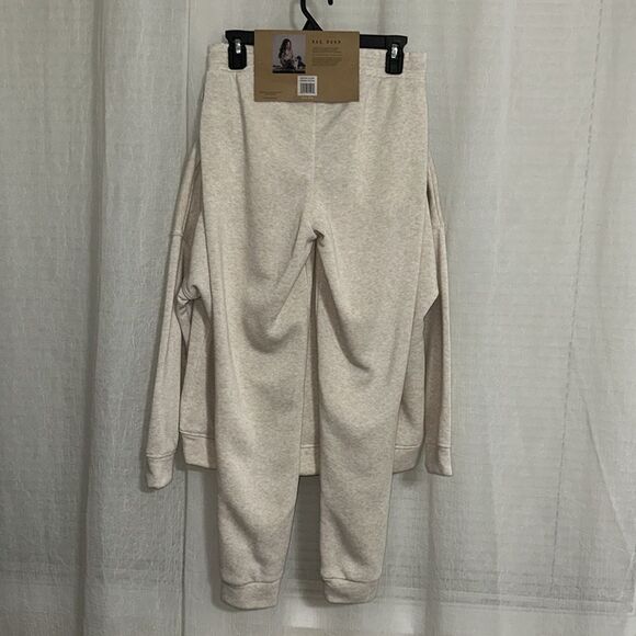 Rae Dunn. XS Oatmeal Heather 2pc Cowl Neck Pullover Jogger Lounge Sweat Set - Picture 8 of 13